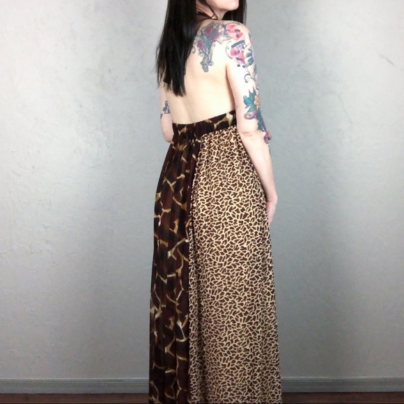 Vintage 1990s Animal Print Maxi Halter Dress - Picture 3 of 10